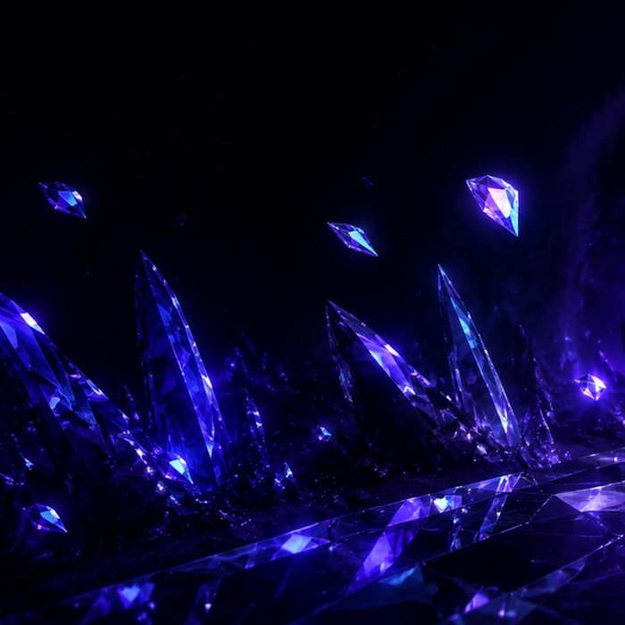 Violet crystal shards rising from a dark floor